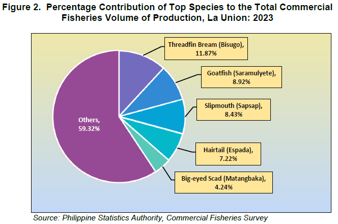 Figure 2. Percentage Contribution of Top Species to the Total Commercial Fisheries Volume of Production, La Union 2023