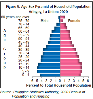 Figure 5. Age-Sex Pyramid of Household Population Aringay, La Union