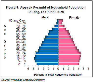 Figure 5. Age-Sex Pyramid of Household Population Bauang, La Union