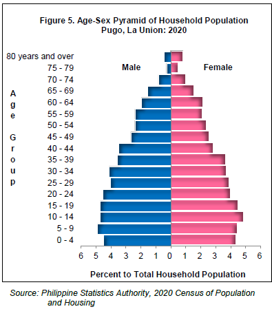 Figure 5. Age-Sex Pyramid of Household Population Pugo, La Union 2020