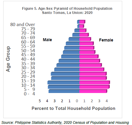 Figure 5. Age-Sex Pyramid of Household Population Santo Tomas, La Union 2020