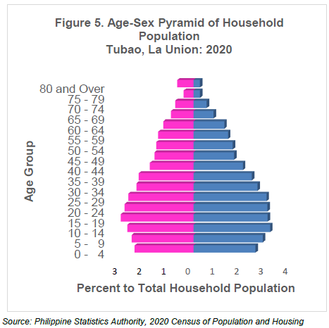 Figure 5. Age-Sex Pyramid of Household Population, Tubao, La Union 2020