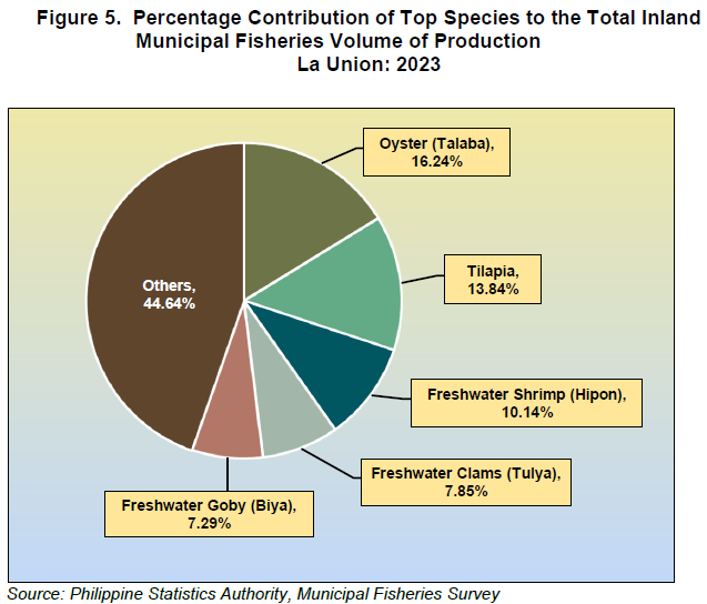Figure 5. Percentage Contribution of Top Species to the Total Inland Municipal Fisheries Volume of Production La Union 2023