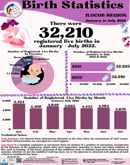 Birth Statistics January to July 2022 Ilocos Region